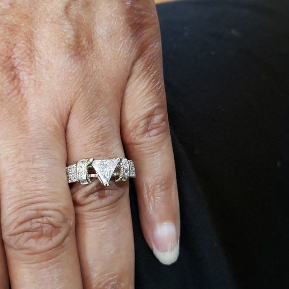 Trillion Cut White Sapphire .925 Engagement - Picture 5 of 6